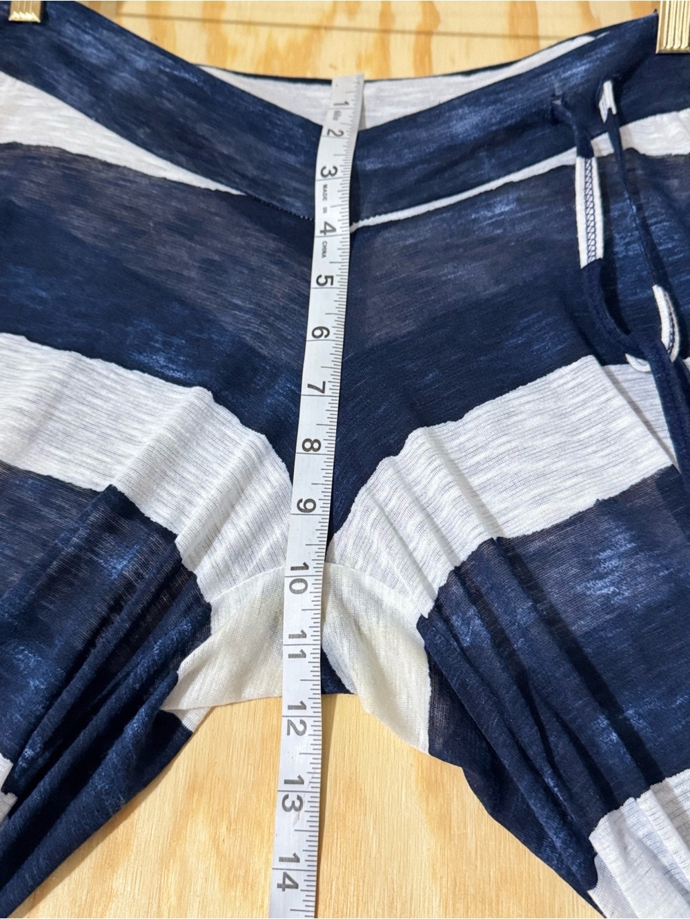 Letarte Women's Handmade Stripe Navy Blue White Sheer Wide Leg Swim Cover Up M - Picture 6 of 10